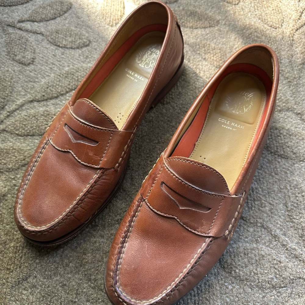 Men's Cole Haan Sz 9 Grand OS Pinch Hand Sewn Tan Leather Penny Loafer 2013 - Picture 11 of 13